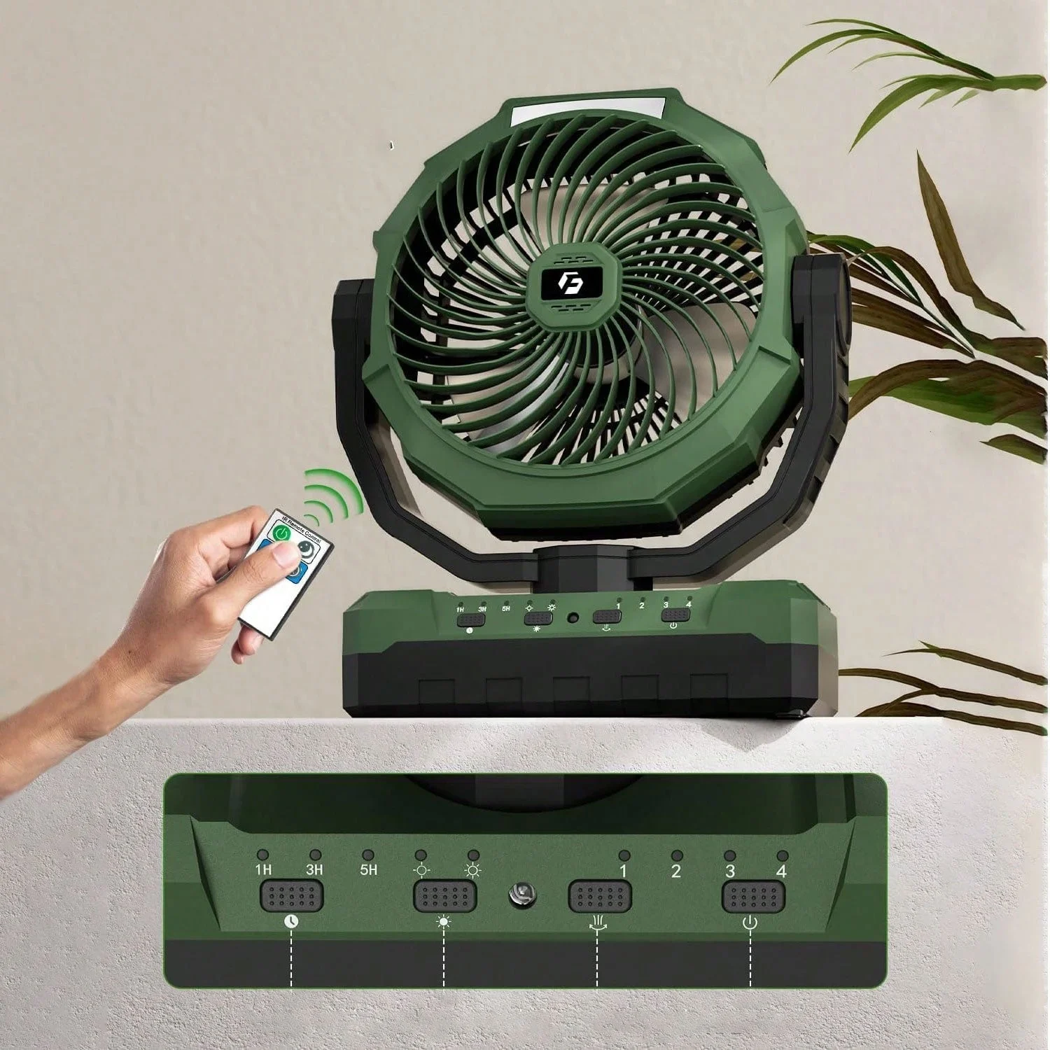 9" Rechargeable Camping Fan with Light & Remote