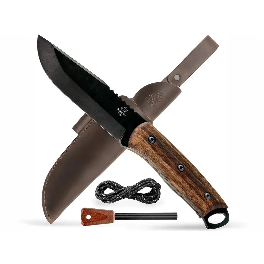 Beavercraft Dusk-Carbon Steel Bushcraft Knife With Ferro Rod And LeatherSheath