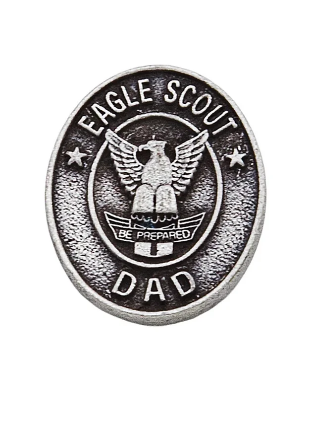 Eagle Scout Dad Pin, Silver with a Smooth Polished Antique Finish