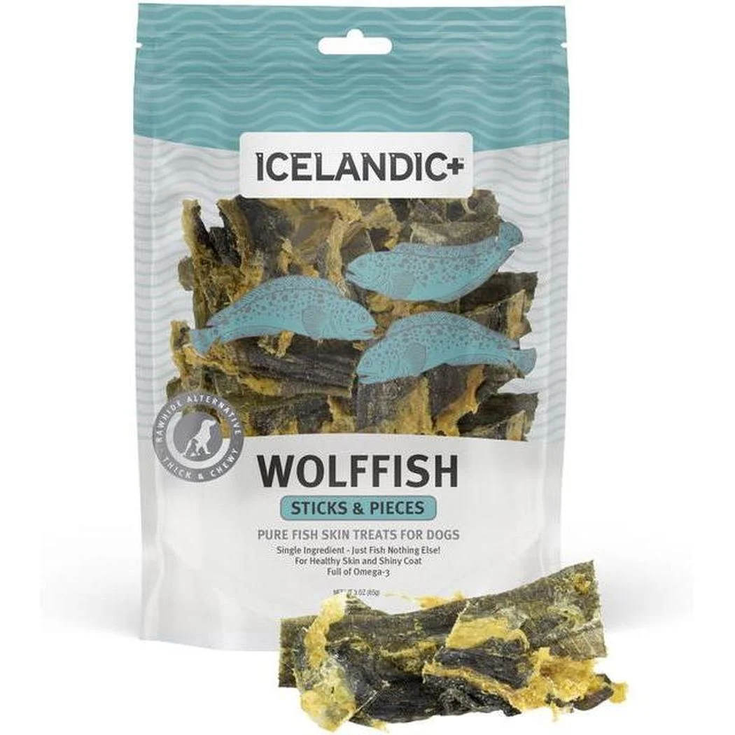 Icelandic+ Wolffish Skin Sticks & Pieces Dog Treats | 3.0-oz Bag