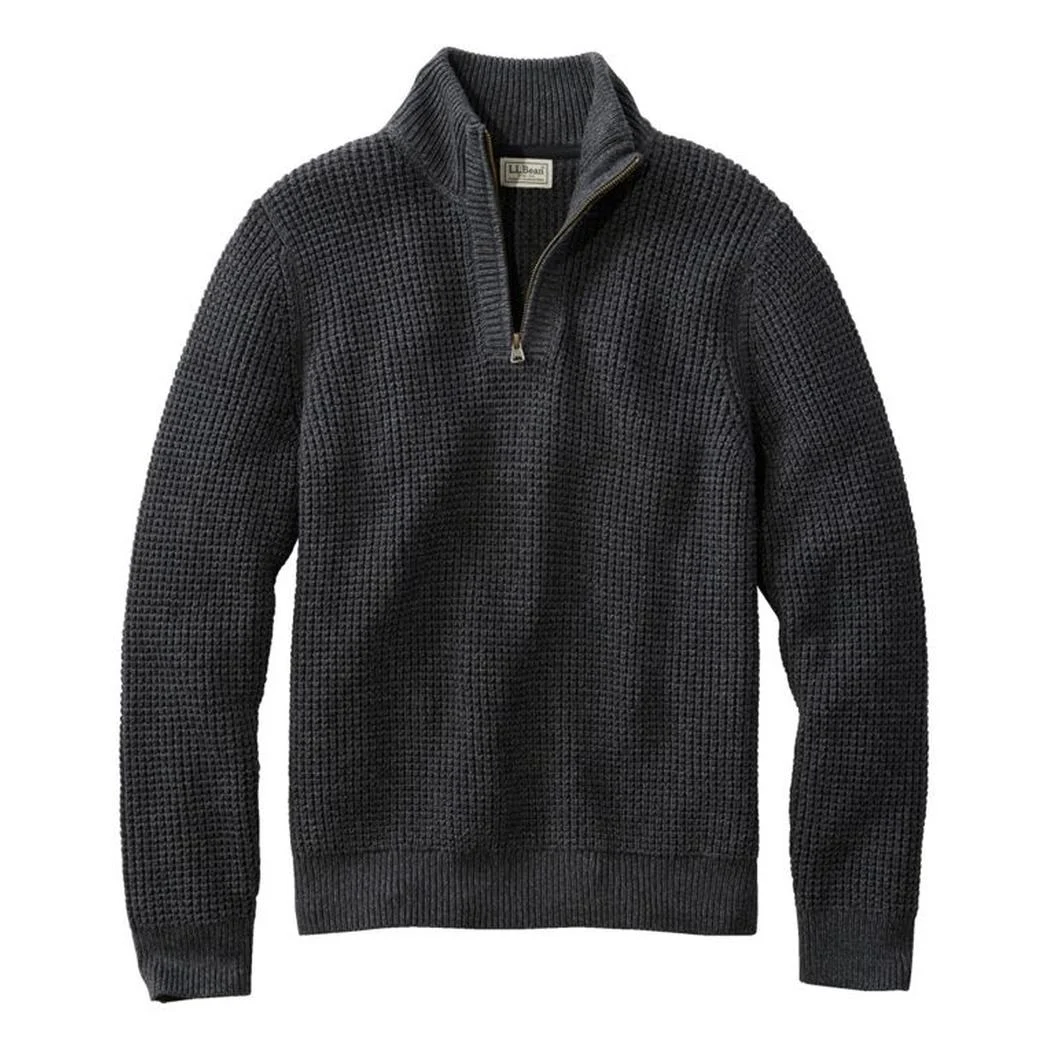 L.L.Bean Men's Organic Cotton Waffle Quarter Zip Sweater
