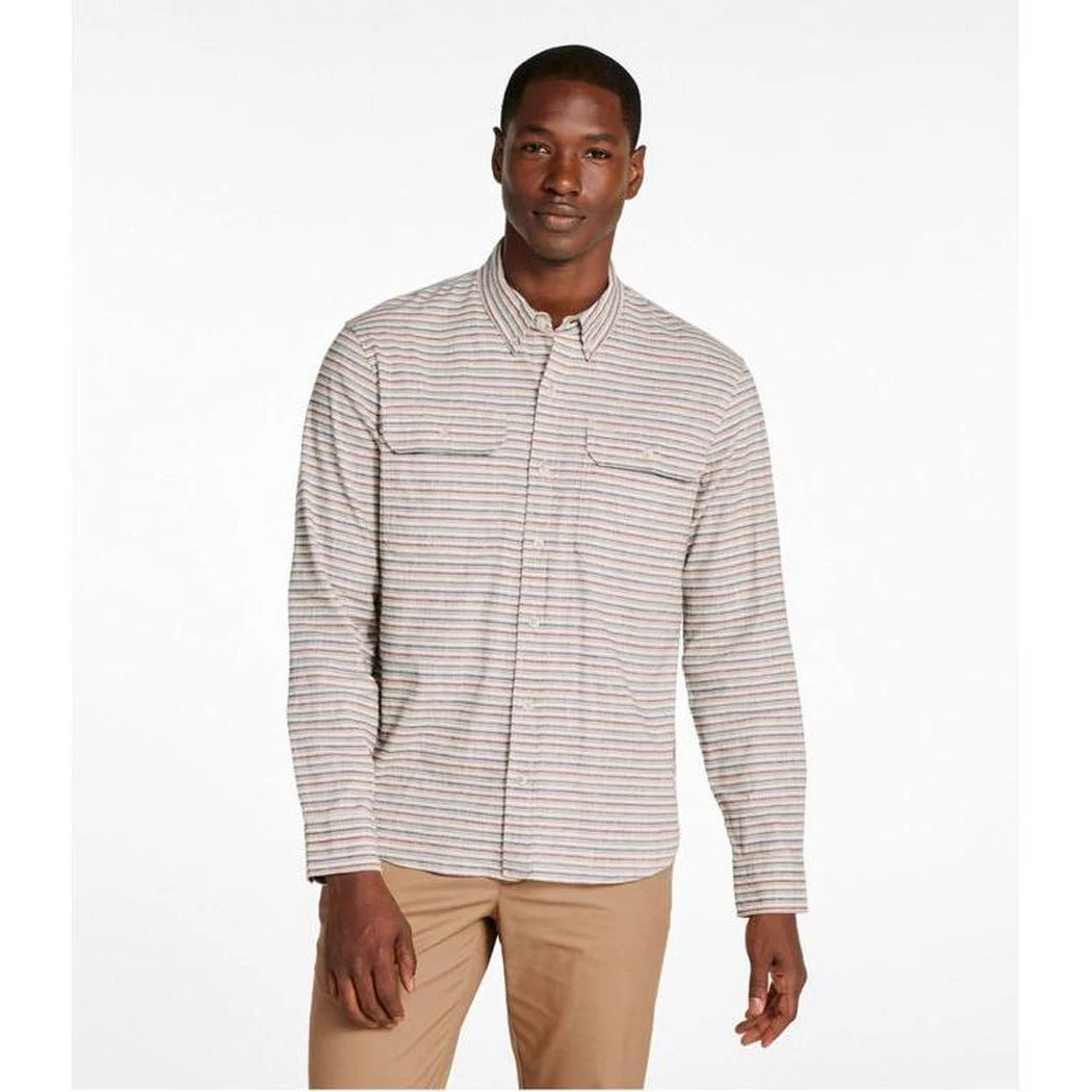 L.L.Bean Men's Stonecoast Cotton Hemp Shirt Long Sleeve Slightly Fitted Stripe