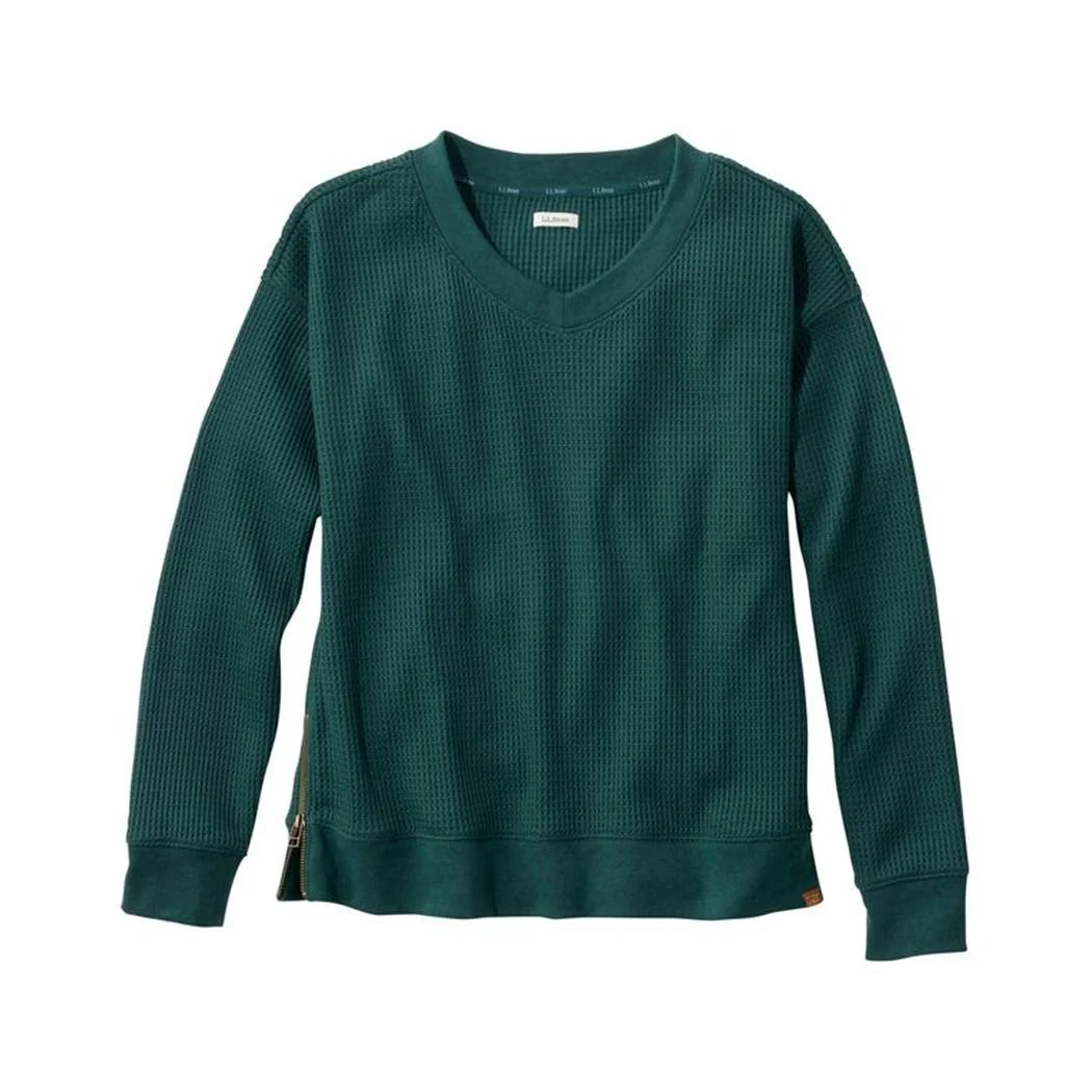 L.L.Bean Women's Birchwood Brushed Waffle V-Neck Top