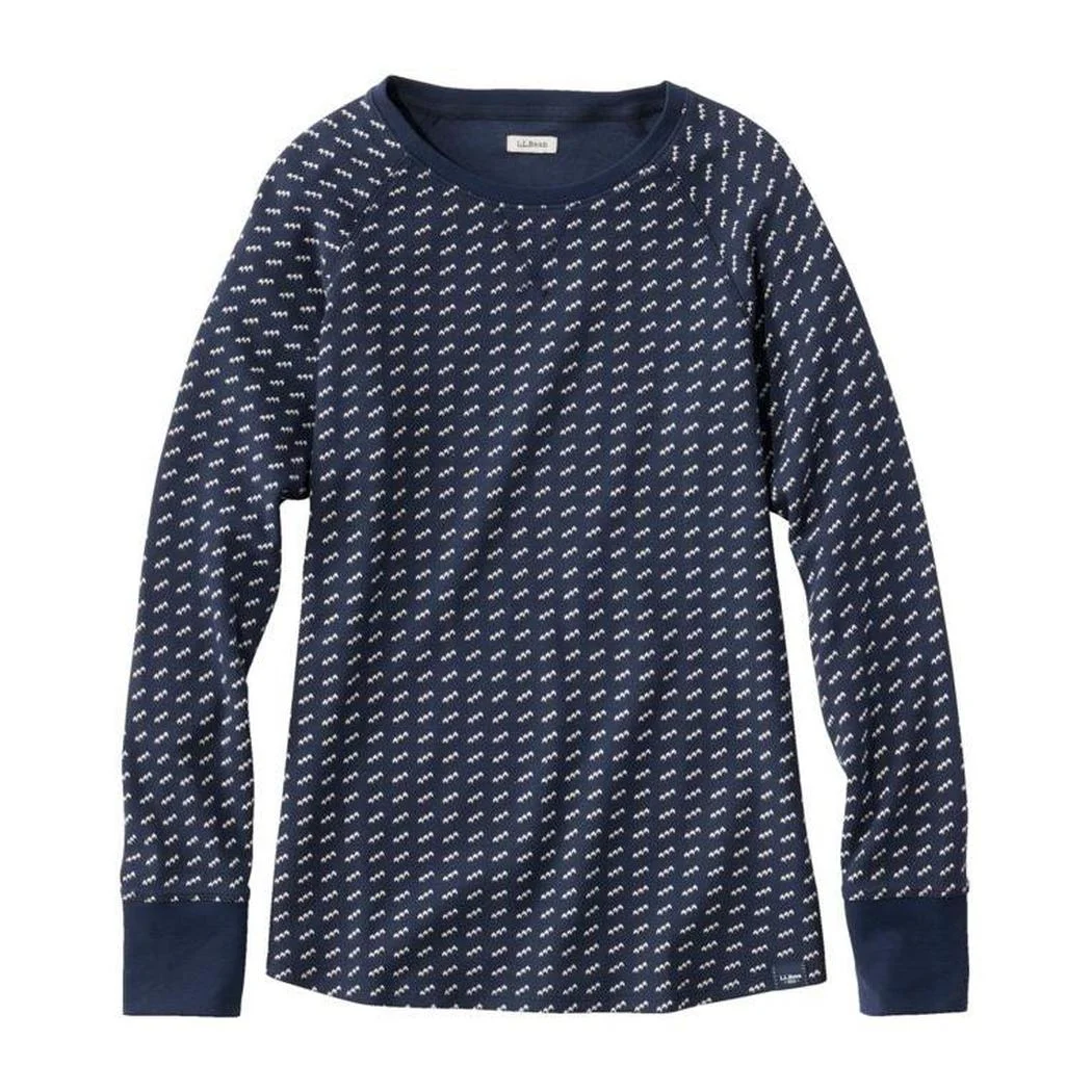 L.L.Bean Women's Unshrinkable Mini-Waffle Long-Sleeve Crewneck Stripe Tee