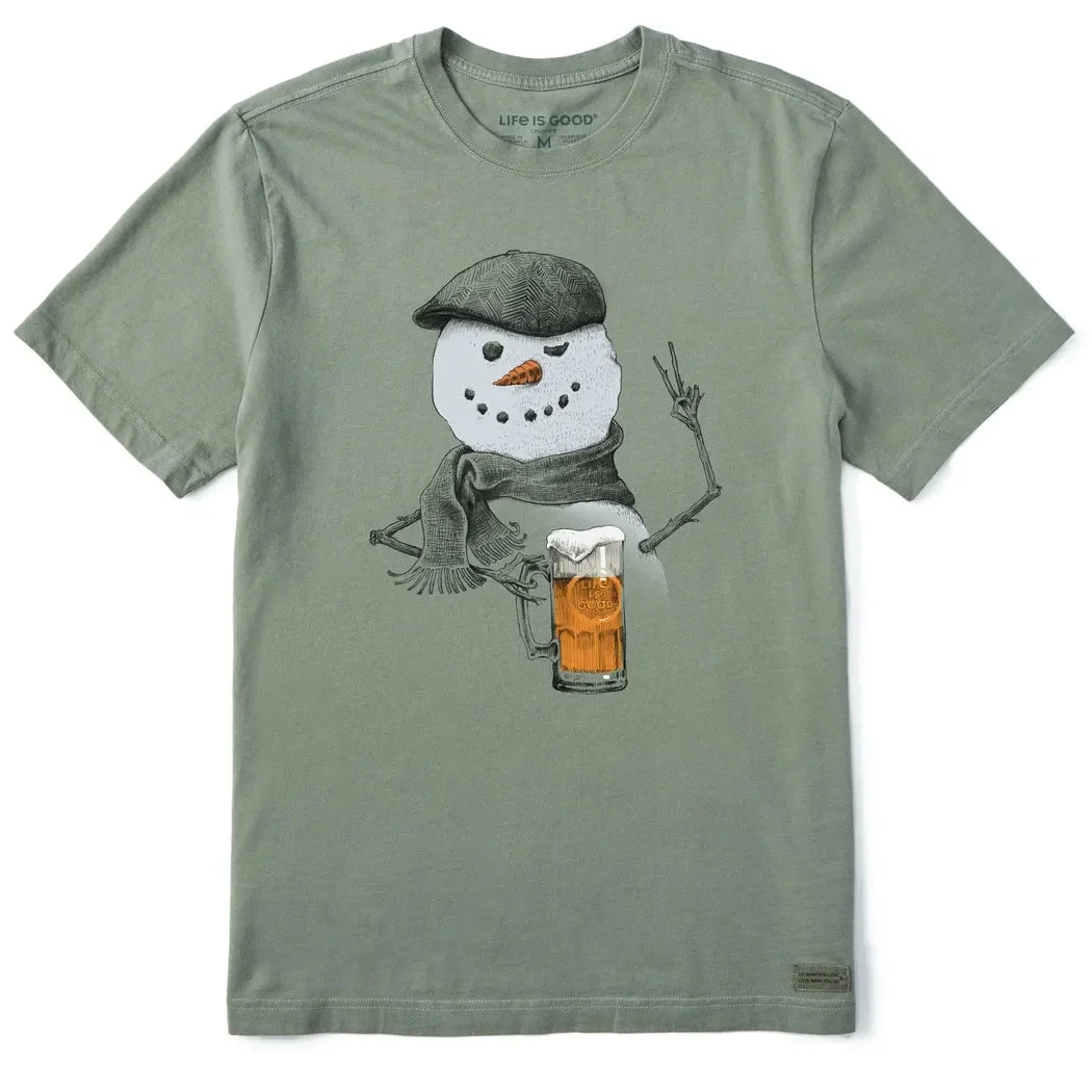 Life is Good Men's Peaceful Snowman w Beer Short Sleeve Crusher Tee