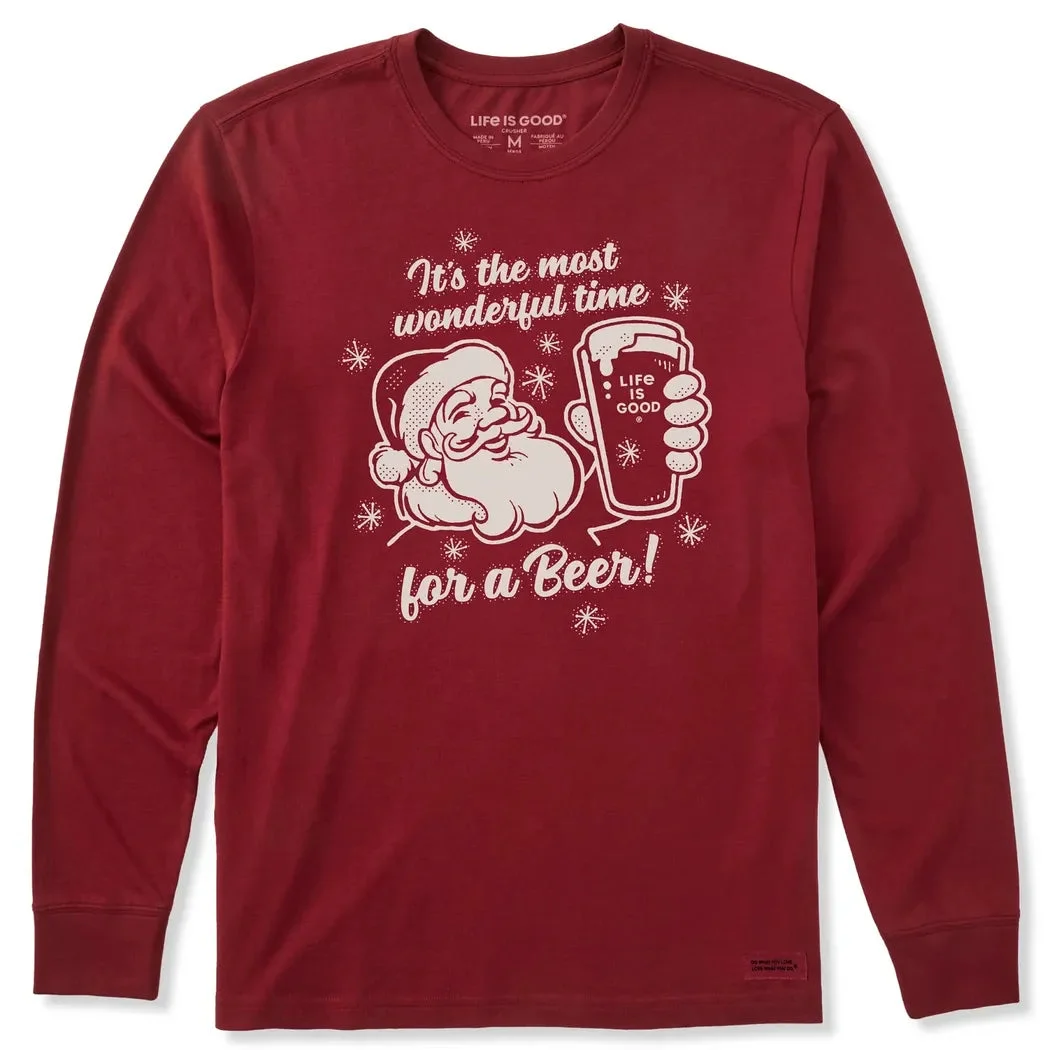 Life is Good Men's Time for a Beer Santa Long Sleeve Crusher Tee