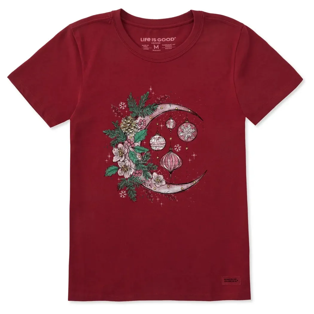 Life is Good Women's Christmas Ornament Moon Short Sleeve Crusher Tee