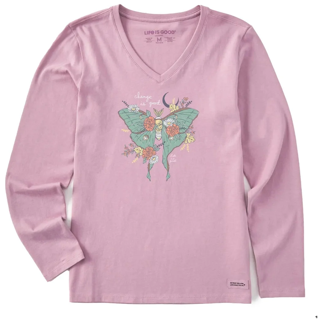 Life is Good Women's Fall Luna Moth Long Sleeve Crusher Vee