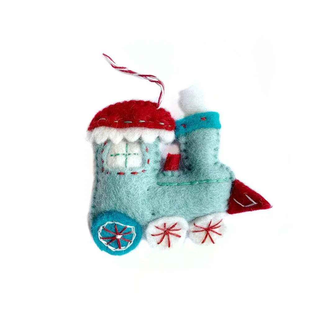 Ornaments 4 Orphans Blue Steam Train Felt Wool Christmas Ornament