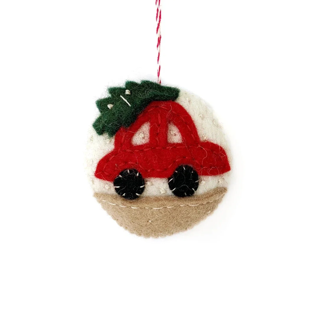 Ornaments 4 Orphans Car with Tree Felt Wool Christmas Ornament