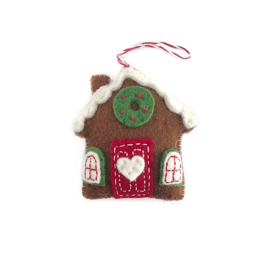 Ornaments 4 Orphans Gingerbread House, Brown, Felt Wool Christmas Ornament