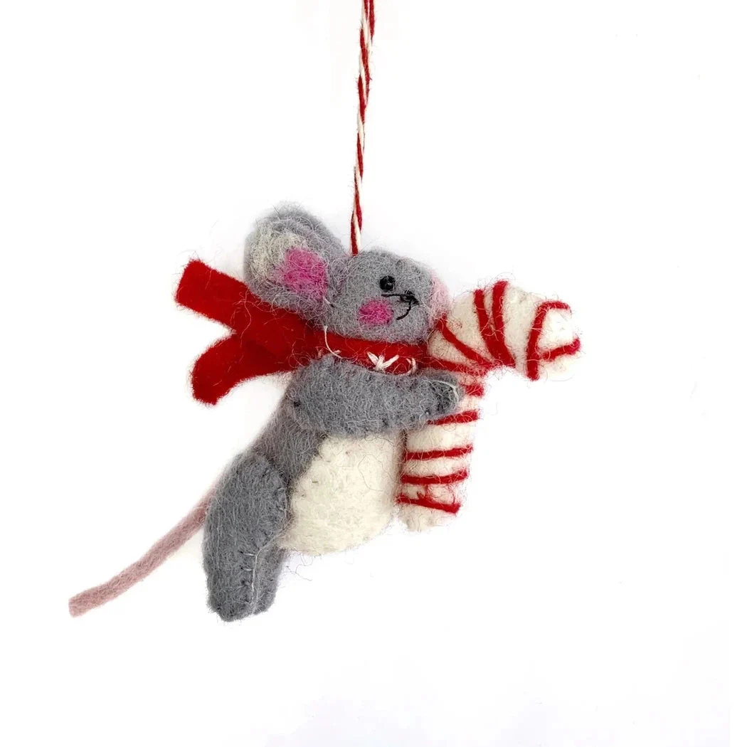Ornaments 4 Orphans Mouse with Candy Cane Felt Wool Christmas Ornament