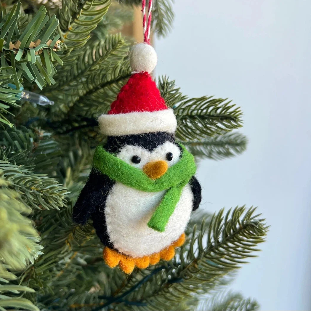 Ornaments 4 Orphans Penguin with Red Hat Felt Wool Christmas Ornament