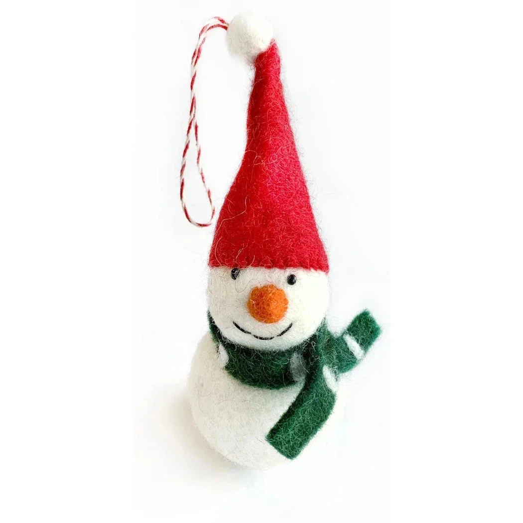 Ornaments 4 Orphans Snowman with Red Hat Tufted Wool Christmas Ornament