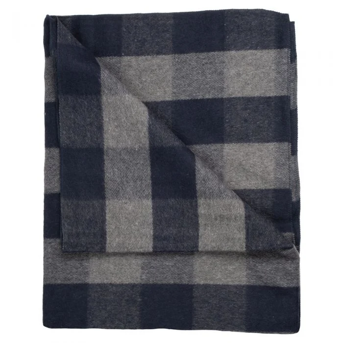 PEREGRINE WOOL 50 BLANKET PLAID BLUE/GREY