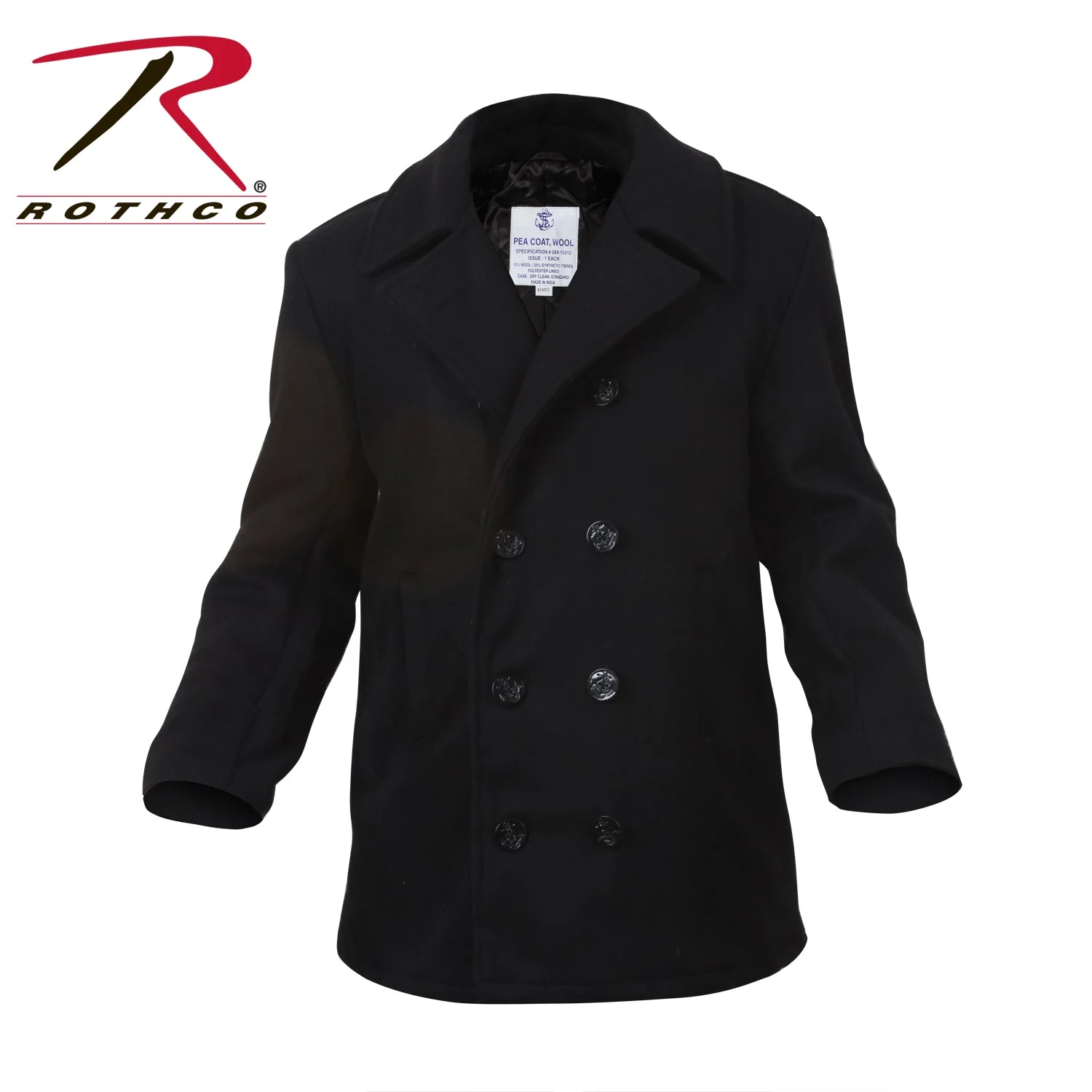 Rothco US Navy Type Pea Coat - Black- 6X