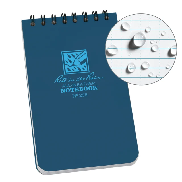 Weatherproof Notepad, 3 " X 5 " Top Spiral, Universal Page Pattern, Blue Cover (No. 235)