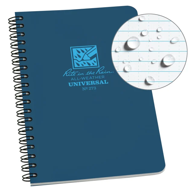 Weatherproof Side Spiral Notebook, 4.875 " X 7 ", Blue Cover, Universal Pattern (No. 273)