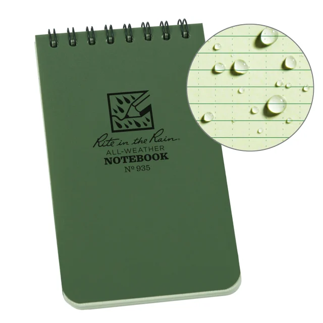 Weatherproof Top Spiral Notebook, 3 " X 5 ", Green Cover, Universal Pattern (No. 935)