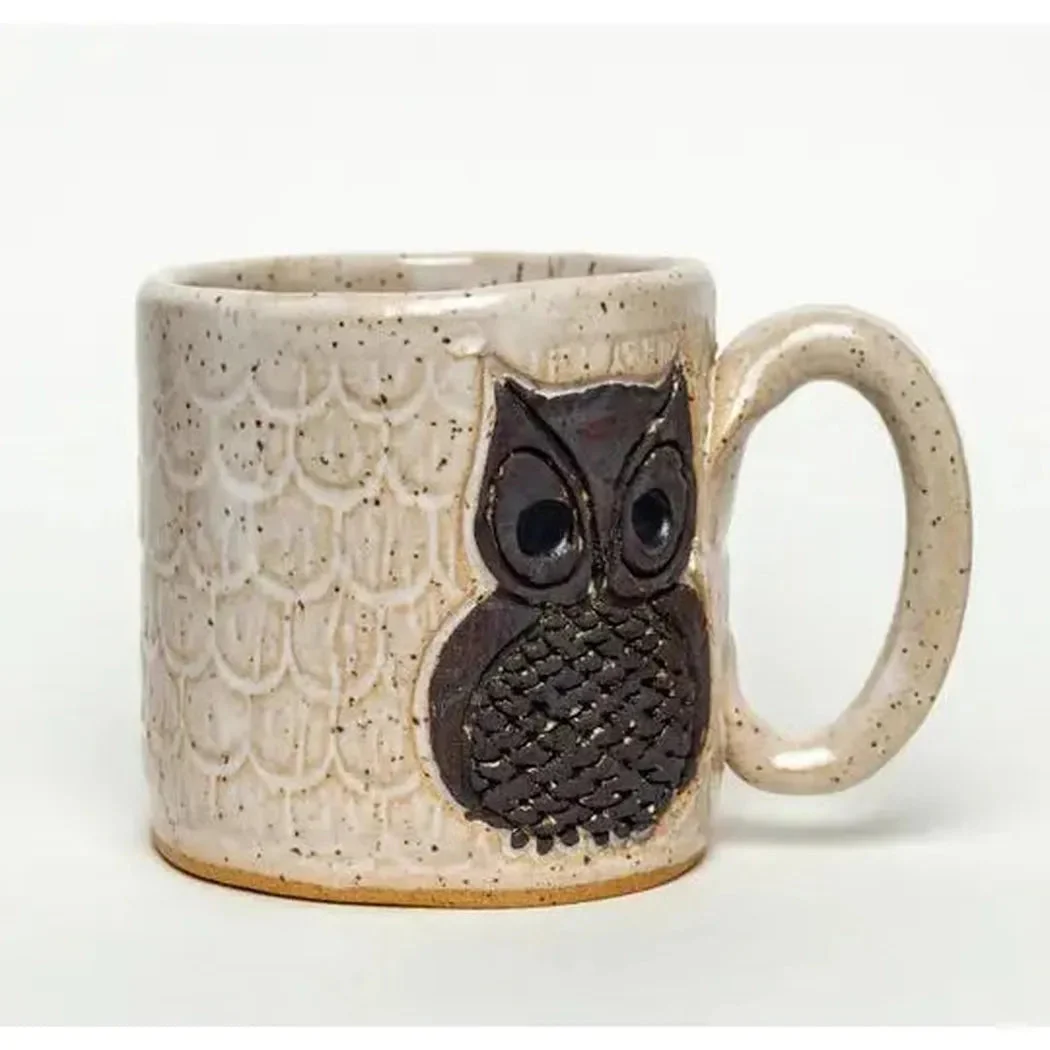 White Squirrel Clayworks Classic Owl Design Handmade, in Ohio, Ceramic White 10oz Mug