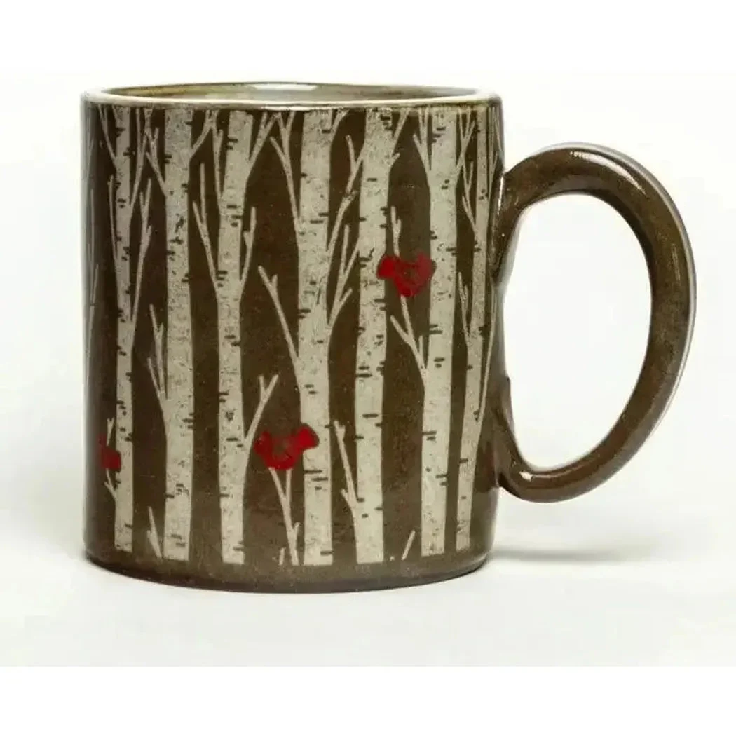 White Squirrel Clayworks Limited Birch Trees Chocolate Clay Handmade Ceramic 12oz Mug