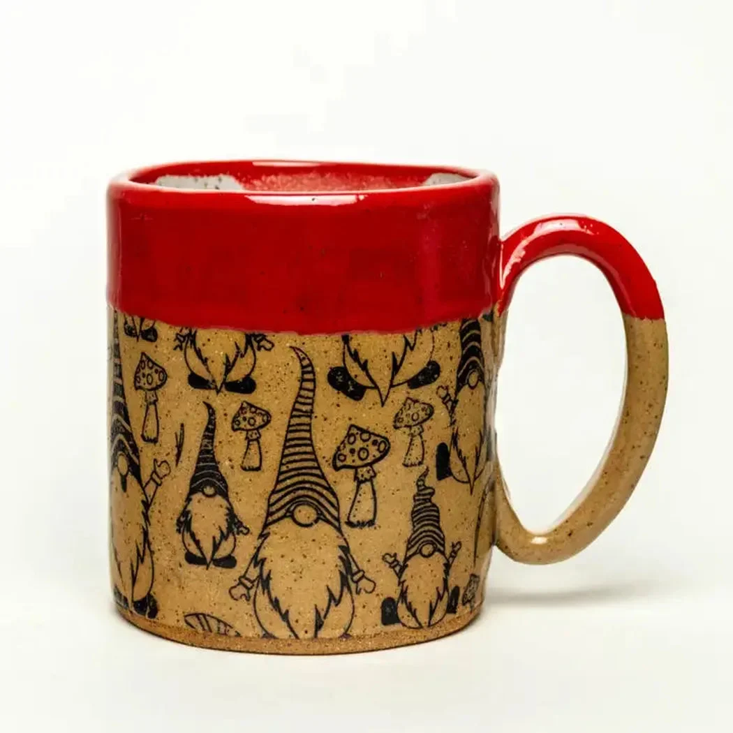 White Squirrel Clayworks Limited Winter Gnome Handmade Ceramic Red 12 oz Mug