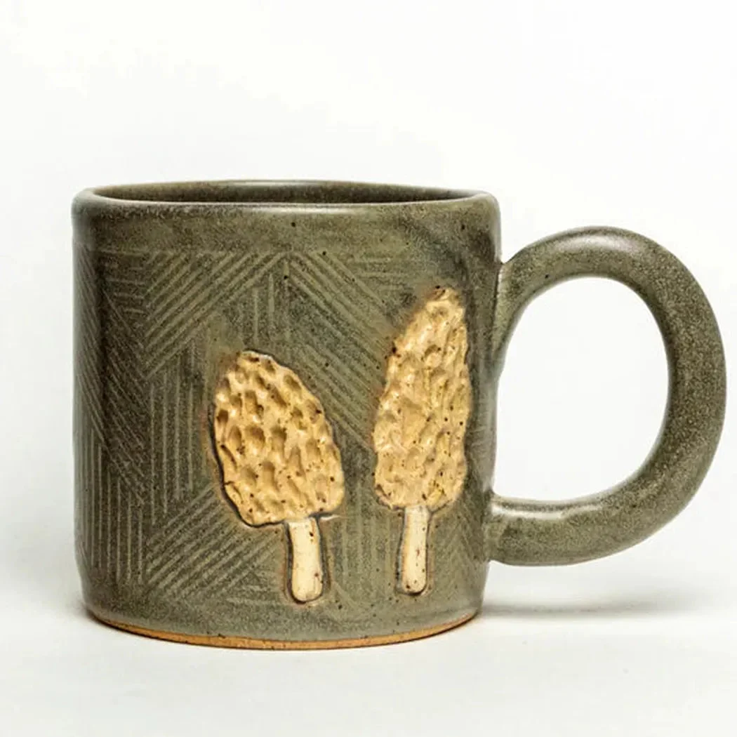 White Squirrel Clayworks Morel Mushroom Design Handmade in Ohio, Ceramic 10oz Mug