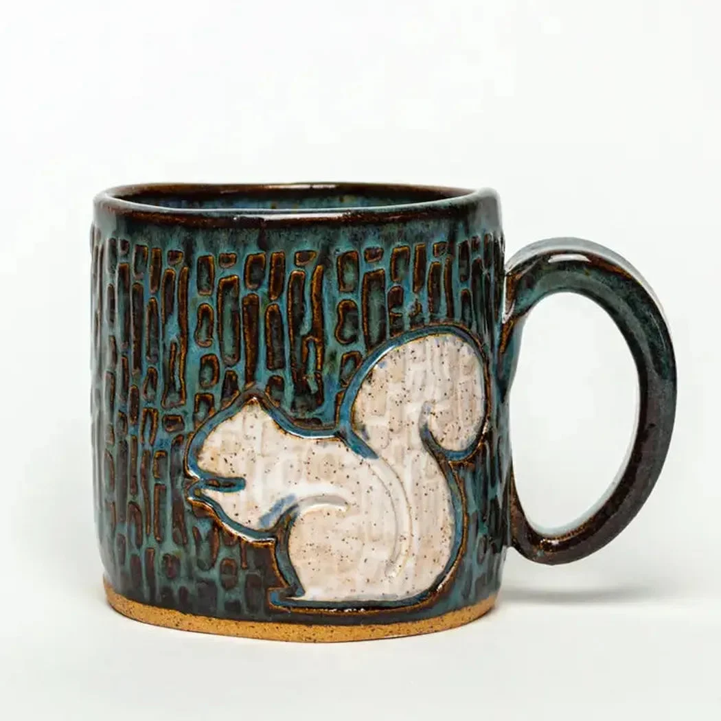 White Squirrel Clayworks White Squirrel Design Handmade in Ohio Ceramic 10oz Blue Mug