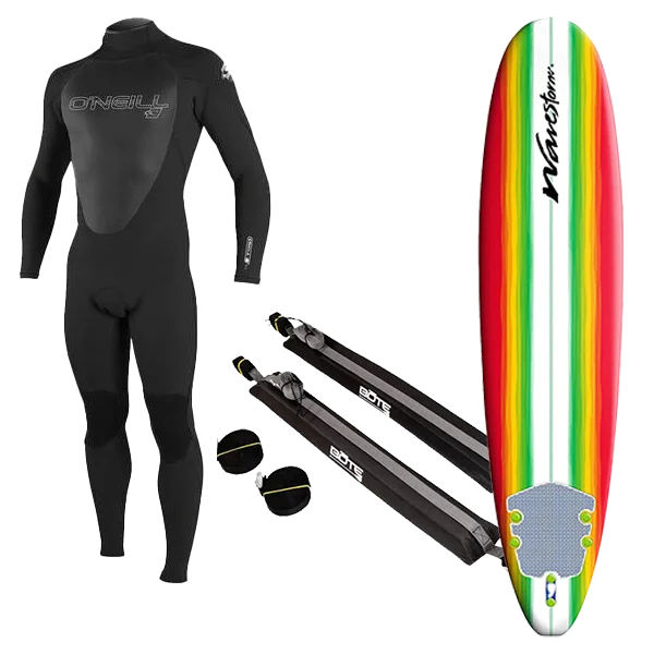 Youth Wetsuit, Surfboard, and Rack Package